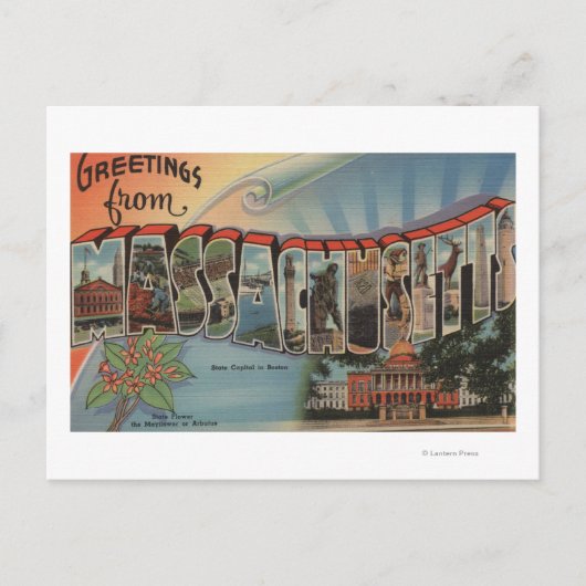 Carte Postale Massachusetts (Capitale d'Etat/Fleur) (Devant)