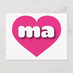 Carte Postale Massachusetts coeur rose chaud - I love ma