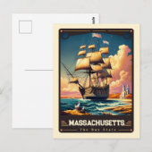 Carte Postale Massachusetts | Esprit patriotique Vintage (Devant / Derrière)