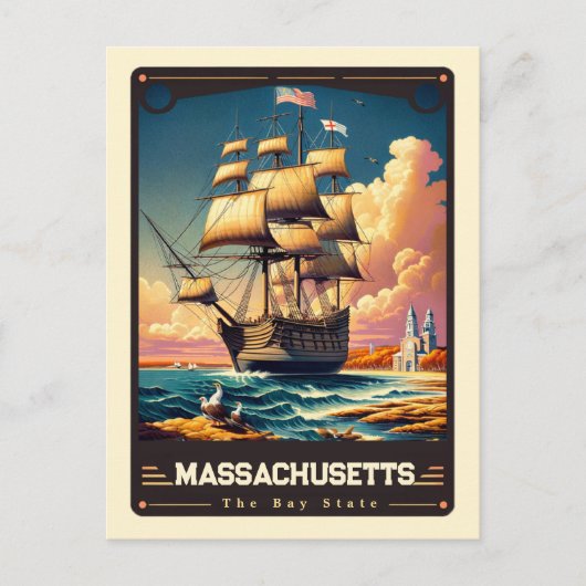 Carte Postale Massachusetts | Esprit patriotique Vintage (Devant)