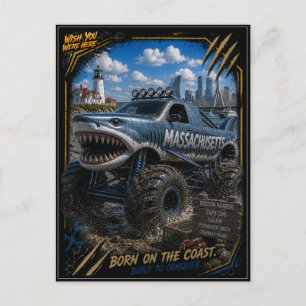 Carte Postale Massachusetts Monster Truck Tout-Terrain Art