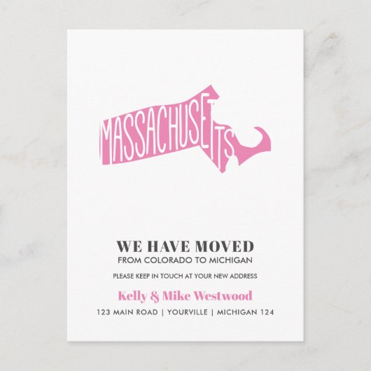 Carte Postale MASSACHUSETTS Nous avons déménagé Nouvelle adresse (Devant)