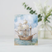 Carte Postale Massachusetts Plymouth Mayflower Peinture navire (Debout devant)