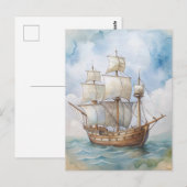 Carte Postale Massachusetts Plymouth Mayflower Peinture navire (Devant / Derrière)