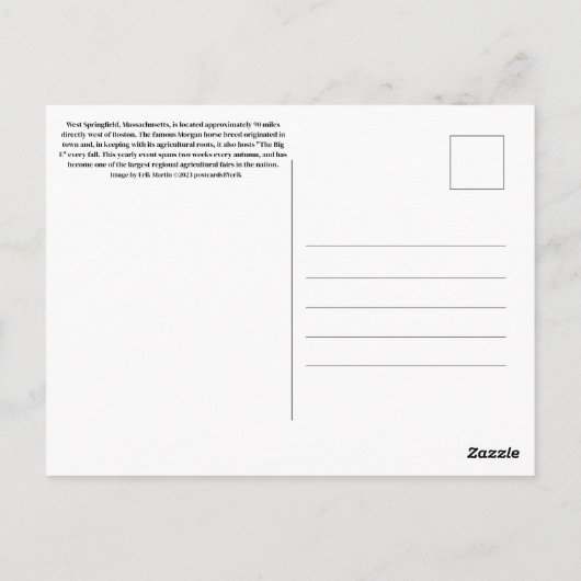 Carte postale Massachusetts Springiflés Ouest (Dos)