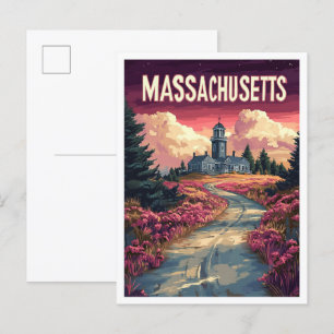 Carte Postale Massachusetts USA Art Vintage Illustration Voyage