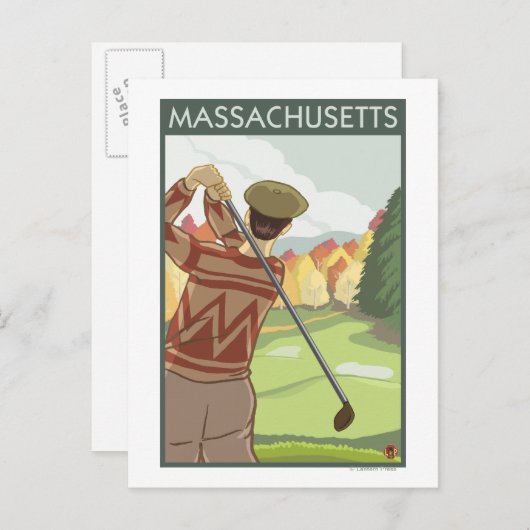 Carte Postale MassachusettsScène de golf (Devant / Derrière)