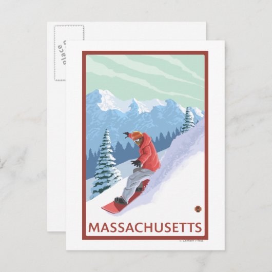 Carte Postale MassachusettsSnowboarder scène (Devant / Derrière)