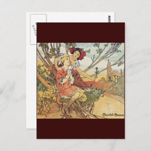 Carte Postale massage alphonse mucha chocolat (Devant / Derrière)