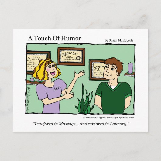 Carte Postale Massage "Une touche d'Humour" / Lave-linge Comic M (Devant)