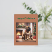 Carte Postale Mastiff Dogue de Noël Cheminée (Debout devant)