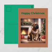 Carte Postale Mastiff Dogue de Noël Cheminée (Devant / Derrière)