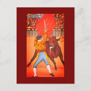Carte Postale Matador avec Red Cape et accusateur Bull, Juarez