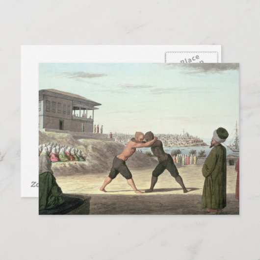Carte Postale Match de catch, Constantinople (w/c sur paper) (Devant / Derrière)