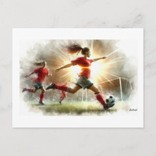 Carte Postale Match de football féminin dynamique,