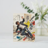 Carte Postale Math is Hard Man Mixed Media Collage (Debout devant)