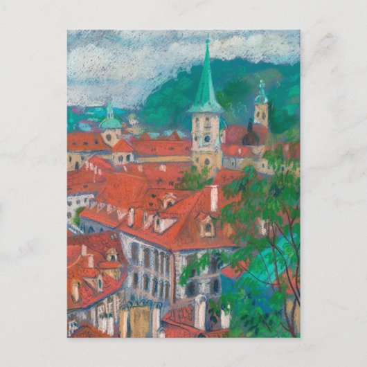 Carte Postale Matin à Prague Tchèque Paysage Pastel Peinture (Devant)