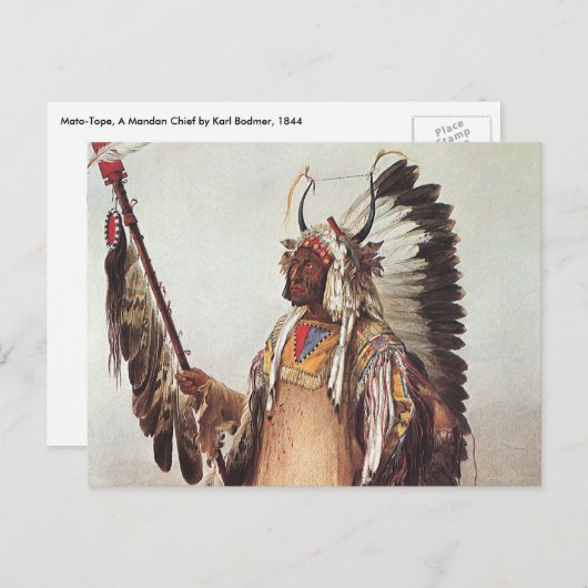 Carte Postale Mato-Tope, Portrait d'un chef Mandan par Karl Bodm (Devant / Derrière)