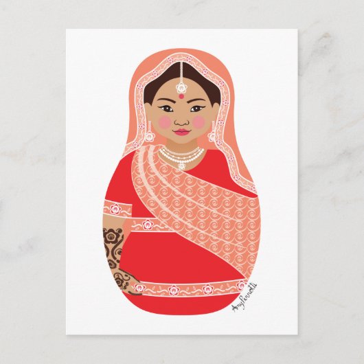 Carte postale Matriochka indienne (rouge) (Devant)