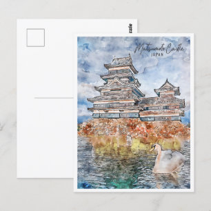 Carte Postale Matsumoto Castle Japon Travel Place Aquarelle