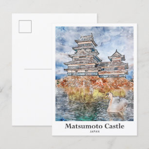 Carte Postale Matsumoto Castle Japon Voyage Aquarelle croquis