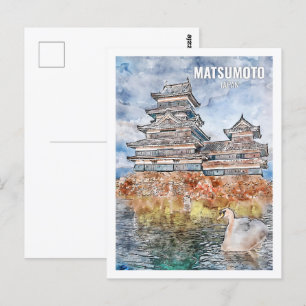 Carte Postale Matsumoto Japon célèbre Travel Place Aquarelle