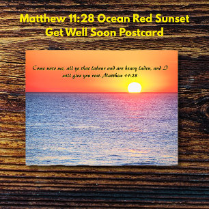 Carte Postale Matthieu 11:28 Coucher de soleil rouge Océan Se bi