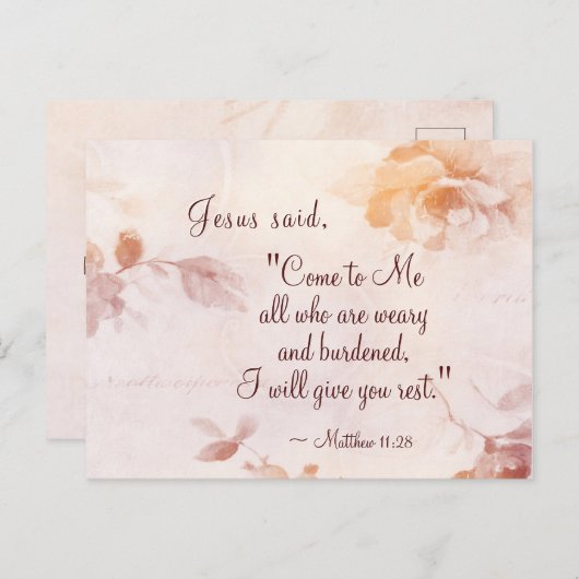 Carte Postale Matthieu 11:28 Venez à moi tous qui sont fatigués  (Devant / Derrière)