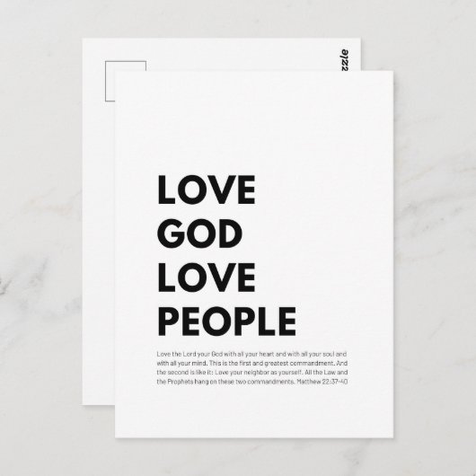 Carte Postale Matthieu 22:37-40 Aimer Dieu Aimer les gens (Devant / Derrière)