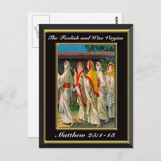 Carte Postale Matthieu 25:1-13 Les Vierges folles et sages Noirs (Devant / Derrière)