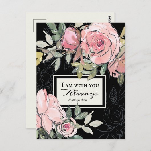 Carte Postale Matthieu 28:20 Je Suis Avec Vous Toujours Fleurs R (Devant / Derrière)