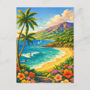 Carte Postale Maui Hawaii Littoral Tropical Voyage Rétro