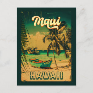 Carte Postale Maui Island Hawaii Palmiers rétro 60s Souvenirs