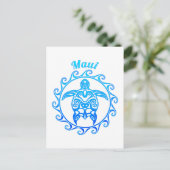 Carte Postale Maui Tortue Tribale Bleue (Debout devant)