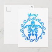 Carte Postale Maui Tortue Tribale Bleue (Devant / Derrière)