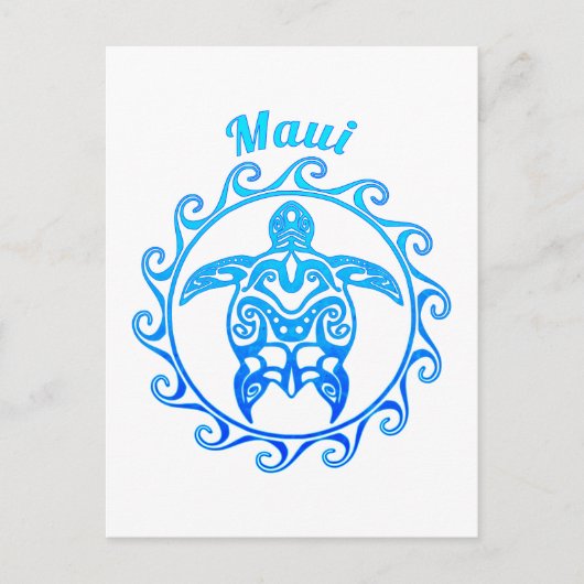 Carte Postale Maui Tortue Tribale Bleue (Devant)