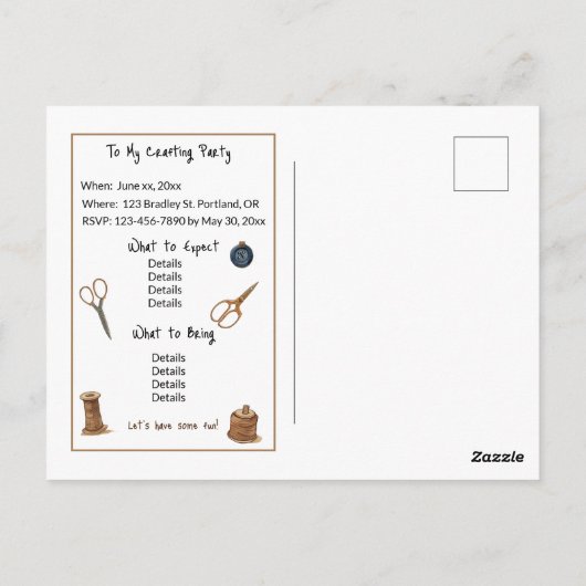 Carte Postale Maxine le Modiste Modèle d'invitation (Dos)