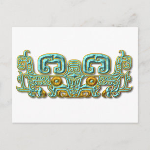 Carte Postale Mayan Jaguar-turquoise et or