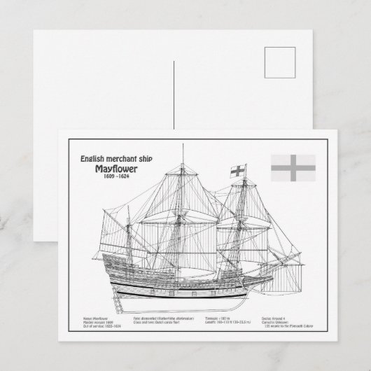 Carte Postale Mayflower - Plan directeur des navires BD (Devant / Derrière)