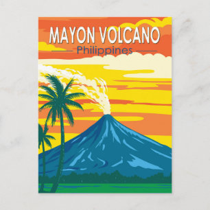 Carte Postale Mayon Volcano Philippines Travel Art Vintage