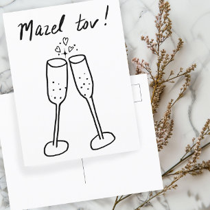 Carte Postale Mazel Tov Mariage Champagne Cheers Sketch Doodle