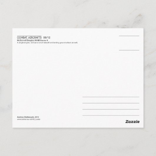 Carte postale McDonnell Douglas AV-8B Harrier II (Dos)