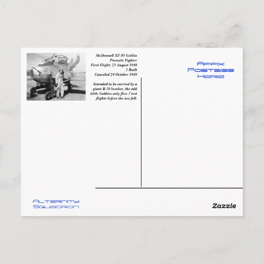 Carte postale McDonnell XF-85 Goblin (Dos)