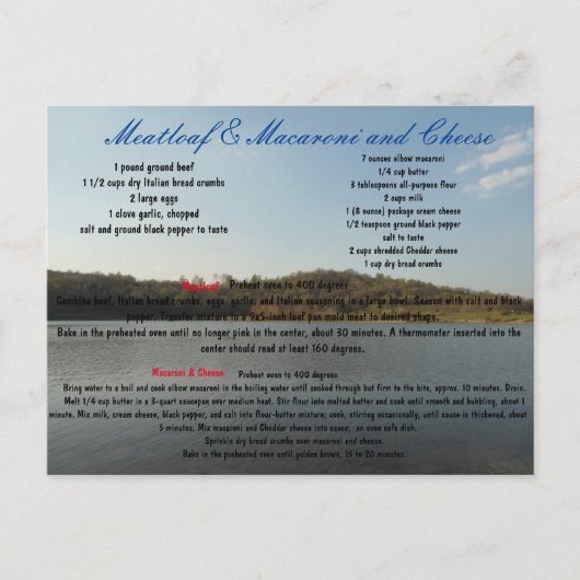 Carte Postale Meatloaf & Macaroni and Cheese (Devant)