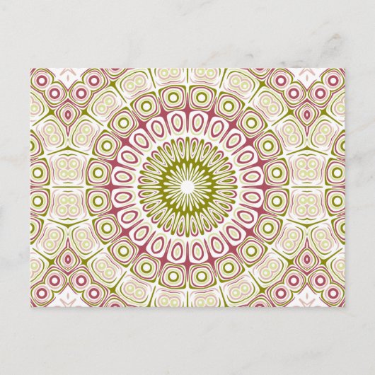 Carte Postale Médaille Mandala rose rose et vert olive (Devant)
