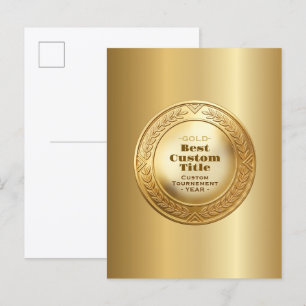 Carte Postale Médaille personnalisée 3D réaliste en feuille d'or