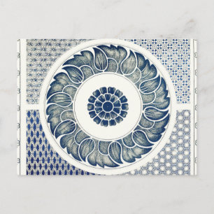 Carte Postale Médaillon Chinois : Chinoiserie Bleu Indigo