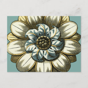 Carte Postale Médaillon floral orné sur Arrière - plan bleu clai