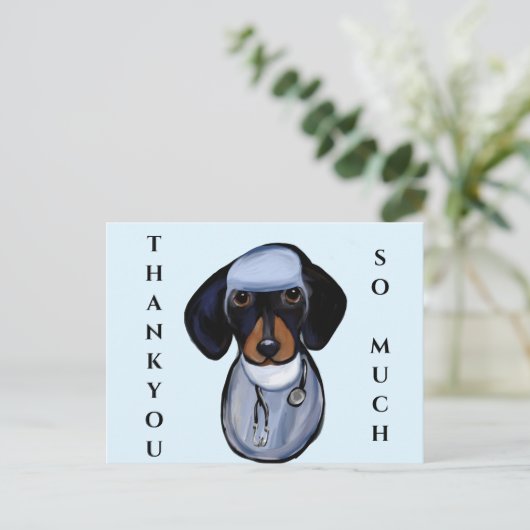 CARTE POSTALE MÉDECIN DACHSHUND (Debout devant)