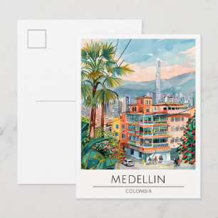 Carte Postale Medellin Colombie Illustration d'art vintage Voyag